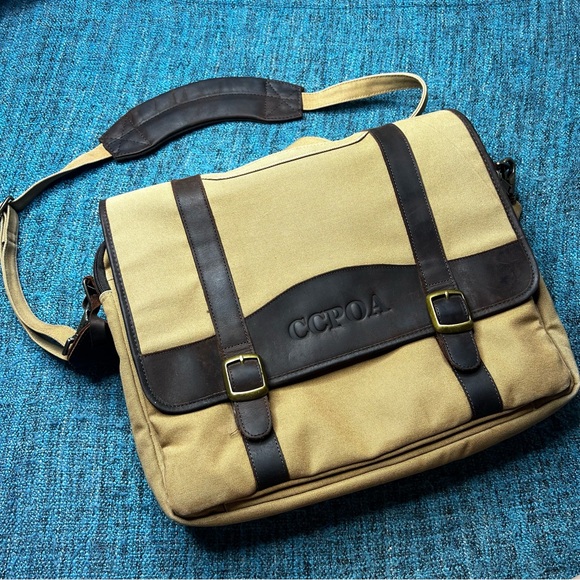 Canyon Outback Leather Goods Canvas and Leather Laptop Briefcase